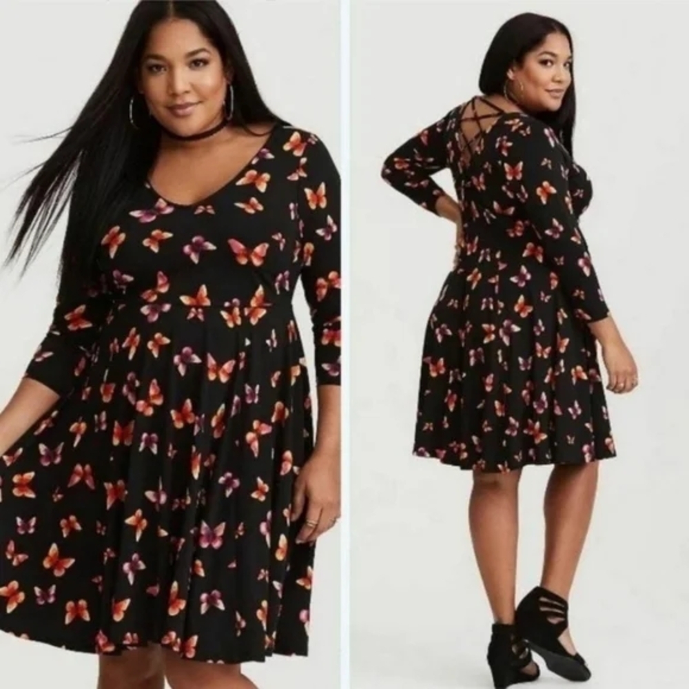 Torrid Orange and Pink Ruffled Tiered Long Sleeve Dress